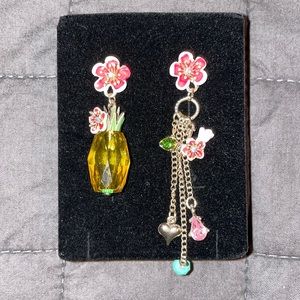 Betsey Johnson pineapple and flower earrings